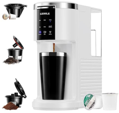 KIDISLE - 3-in-1 coffee maker for K cup pods and ground coffee and teas, brew sizes 6-14 oz, 40 oz removable water reservoir, self-cleaning function, white