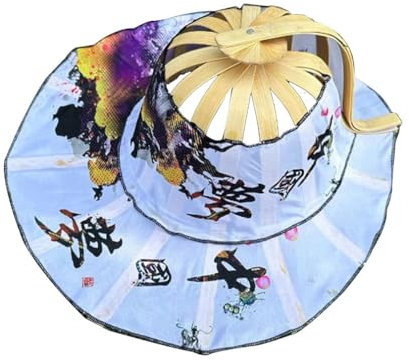Wisafory 2 in 1 Foldable Sun Hat Fan Hand Fan Summer Beach Hat Folding Fan Hat Sun Protection Cap with Floral Pattern Bamboo Fan Sun Hat Fan for Camping Travel Beach, 12#, One Size Fits All