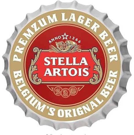 Retro Metall-Blechschild Stello Artois Schild für Zuhause, Höhle, Garage, Bar, Café, Wandkunst, Dekoration, Vintage-Flaschenverschlüsse, Poster, Schild, 35,1 cm