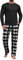 Runcati Schlafanzug Herren 2 Stück Pyjama Set Kariert Nachtwäsche PJ Relaxed Fit Stretch Lounge Sets Langarmshirt und Lange Hose Schwarz, XL
