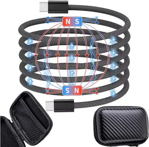 HYDROGELIX® cable usb c magnetico 1 metro + funda fibra carbono, cable usb c carga rapida, cable usb magnético, cargador usb android iphone etc (1, negro)