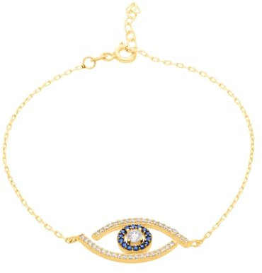 SuzanGold® Evil Eye Armband | Echtgold Armband mit weißen und blauen Steinen | Schutzsymbol & Eleganz | Handgefertigt & nachhaltig