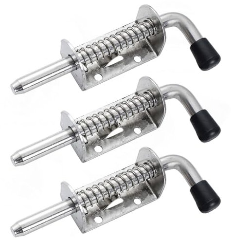 GIONAR Lot de 3 verrous à ressort robustes en acier inoxydable - Verrous à ressort - Pour de nombreuses applications - Parfait pour portes, fenêtres, abris et garages