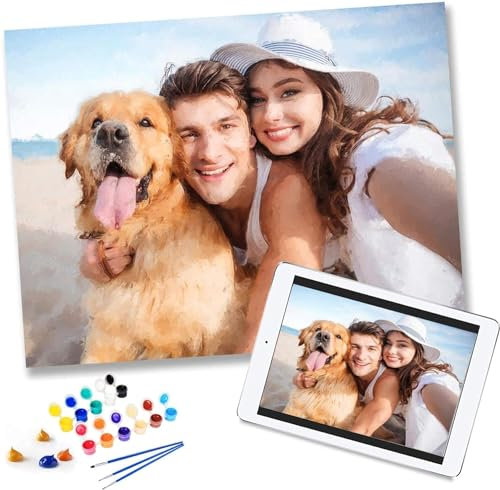 Fxddya Personalized Paint by Numbers Kit for Adults - Acrylic Oil Painting by Number Kits on Canvas, Customized Your Own Pictures, Gifts for Family Friends Pets Home Decor (16X20inch, No Frame)