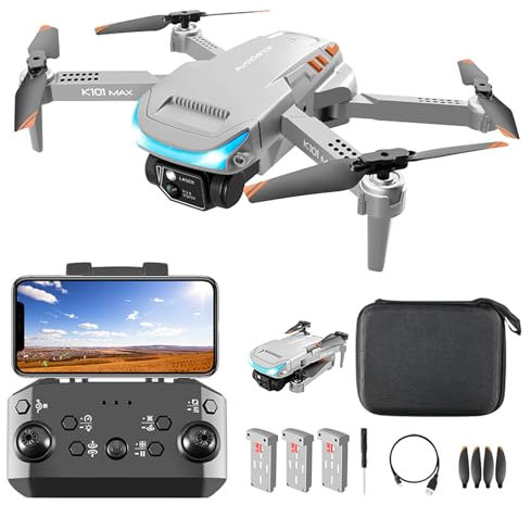 K101MAX Drohne mit Kamera 1080P, WiFi FPV Drohne für Kinder Anfänger RC Quadrocopter mit 3 Batterien Kamera Elektrisch Verstellbarer Hindernisvermeidung One Key Start/Landen Headless Modus 3D Flips