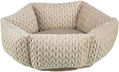 TRIXIE Hundebett Livia rund, mit Samtbezug, rutschfest – ø 50 cm, sand | Kuschelig weicher Schlafplatz, waschbar – für kleine Hunde, integriertes Kissen und rutschfester Boden
