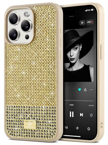 BEZ Case for iPhone 14 Pro Max Case Glitter, with Bling & Co. Series, Sparkle Diamond Crystal Bling Case Cover for iPhone 14 Pro Max, Saffron Yellow