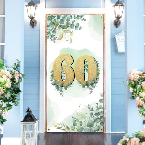 MONCAP 60. Geburtstag Deko Banner 180x90cm Hintergrund Grün Happy Birthday für Frauen Männer Geburtstagsfeier Party Deko