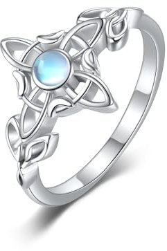 DAYLINLOVE Mondstein Hexenknoten Ring 925 Sterling Silber Keltische Knoten Ringe Hexerei Keltisches Amulett Ring Vintage-Schmuck Geschenke für Frauen Mom Wife (7)