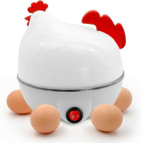 Good Homie Cuociuova a Vapore, Cuociuova Rapido Multifunzione a Forma di Pollo capacità 7 Uova, Spegnimento Automatico, Mini Macchina per La Colazione, Utensile da Cucina Elettrico per Cuociuova