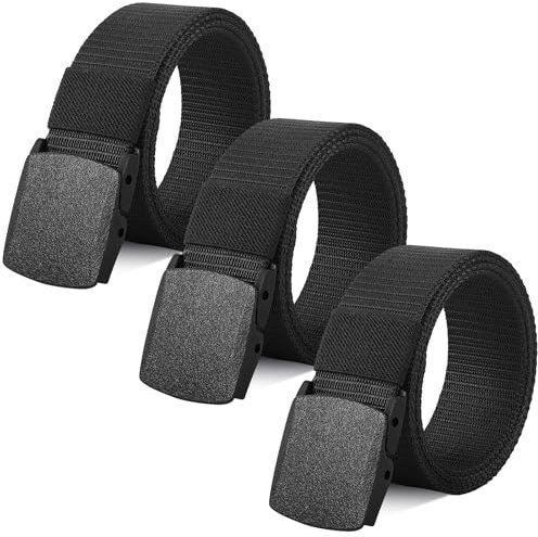 Cokaca 3er Gürtel Herren Ohne Löcher - Stufenlos Verstellbarer Stoffgürtel Männer Gürtel 135 cm Belt Men, Arbeitsgürtel, Koppelgürtel herren Gürtel ohne Metall, mit Kunststoff Schnalle Schwarz