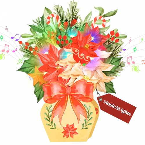 Weihnachtskarte, musikalische Weihnachtskarte mit Licht für Damen, Herren (Weihnachtsblumenstrauß)