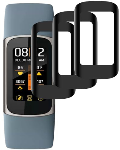 Beukei Panzer Schutz Glas für Fitbit Charge 5, 3 Stück Glasschutz[Anti-Kratzen][HD-Klar][Fingerabdruck kompatibel][9H Härte] folie