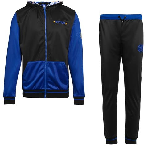 Inter - Tuta Uomo Ragazzo, Felpa con cappuccio + Pantalone, Felpa Con Zip, Scudetto, Prodotto Ufficiale
