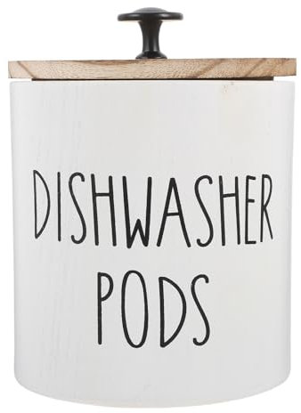 Zerodeko Dishwasher Storage Box Desktop Decor Holder Container Fall Decor for Kitchen Dispenser Laundry Tablets Birthday Decoration for Girl Candy Jars with Lids White Wood