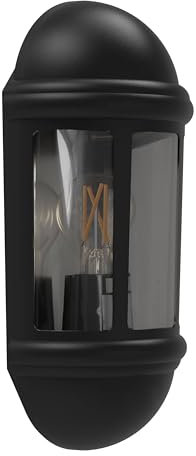 4lite Outdoor Half Wall Lantern (Black) IP65 Rated Exterior Wall Lamp with 1X Smart E27 Filament Bulb - 4L2/7000-4Yr Guarantee