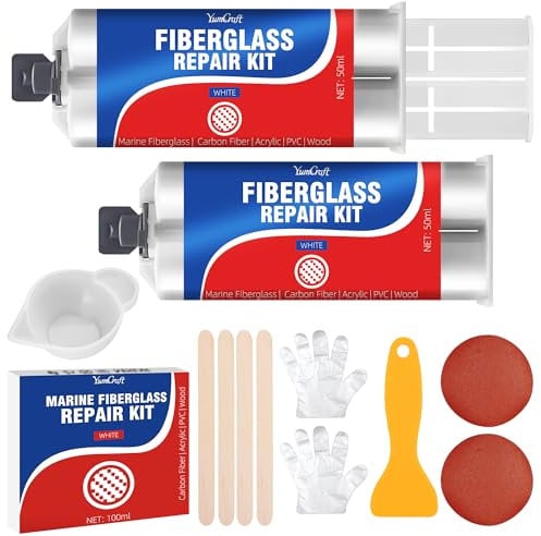 Kit Vetroresina Bianco 100ml, Vetroresina Kit Riparazione per Le Barche, Riparazione Rapida Stucco Vetroresina Liquida per Graffi, Crack, Foro, Adatto per Fibra di Vetro, Porcellana, Acrilico