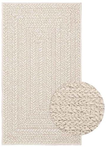 vidaXL Teppich ZIZUR Creme 60x110 cm Jute-Optik Indoor und Outdoor, Fußmatte, Bodenteppich, Teppichboden, Bodenmatte, Flächenvorleger, Innenteppich
