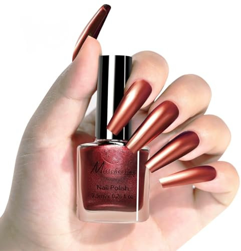 Red Chrome Nail Polish - Metallic Nail Polish - Quick Dry & Long Lasting & Gloss Metal Wine Red Nail Varnish No UV Needed - Glossy Magic Mirror Bronze red nail Varnish For Woman Gril Home DIY Nail Art