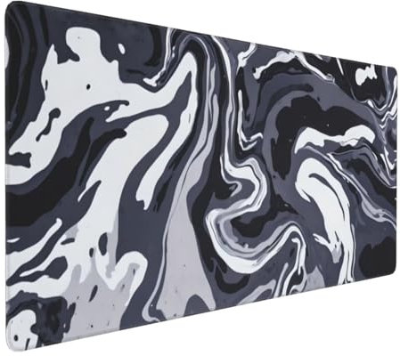 Tapis de Souris 80x40 cm Grand Tapis Souris XXL, Noir et blanc Tapis de Souris Bureau Gamer, à Bords Cousus, Base en Caoutchouc Antidérapante, Sous Main pour Clavier et Souris, Decoration Maison E-371