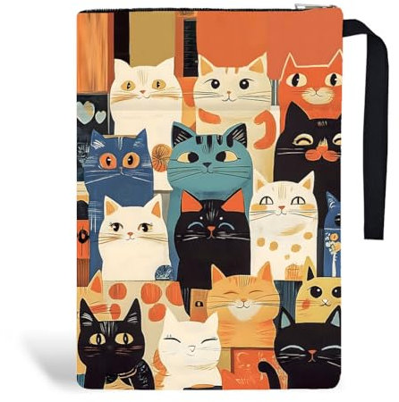 Hobbspring 1pc Book Sleeve with Zipper 13.4x9.45 inches(34x24cm) Cat Book Protectors Book Covers for Paperbacks Animal Students Teachers