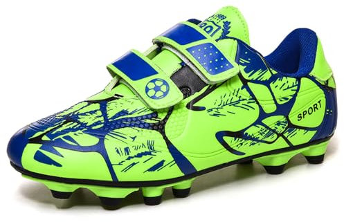 Fußballschuhe Kinder Fussballschuhe Jungen Mädchen 29EU Outdoor Athleti Trainingsschuhe Atmungsaktiv Low Top Spikes rutschfest Football Shoes Grün