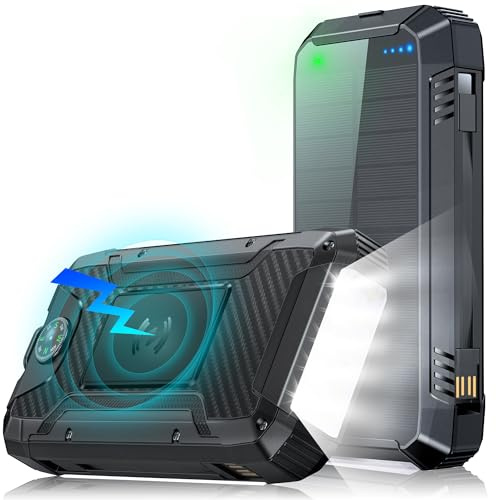 PowerBank 50000 mAh Externer Akku, 22,5 W Solar Power Bank, USB C Schnellladefunktion mit 2 Kabeln, Externe Handy-Akkus mit 4 Ausgängen und 2 Eingängen, Kompatibel mit Smartphone