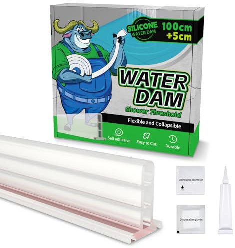 ALITAIYI Splash Guard Strip, Self-Adhesive Rubber Shower Water Stopper, Flexible Splash Protection, Splash Protection Strip for Shower Threshold, Kitchen Sink, Bathtub (Transparent, 105cm)