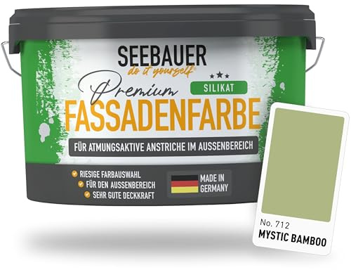 SEEBAUER diy Silikat-Fassadenfarbe Grün 10L für Außen (No. 712 Mystic Bamboo) Atmungsaktive Mineralfarbe für Fassaden - Geeignet für Putz, Mauerwerk und Beton