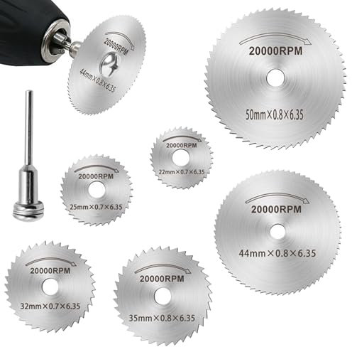 7Pcs Rotary Drill Saw Blades HSS Cutting Discs Saw Disc Wheel Cutting Blades Drill Saw Blades for Dremel Rotary Tool Circular Saw Blades for Drills Rotary Tool Wood Plastic Metal Stone Diamond Cutting