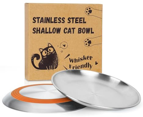 Supet katzennapf, Katzennäpfe gegen Schnurrhaar-Ermüdung, rutschfeste Katzenteller aus Edelstahl, 17 cm katzennapf flach, schnurrhaarfreundliche Kätzchennäpfe für Nass- und Trockenfutter(2 pcs)