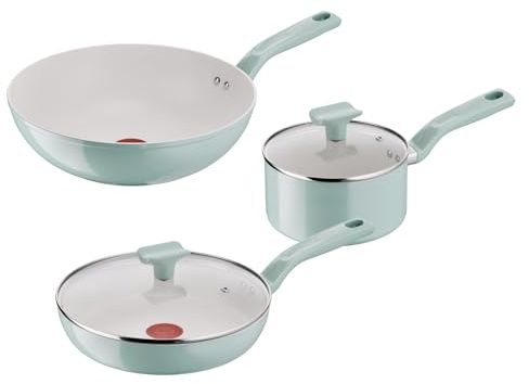 Lagostina Salvia, Set di Padelle e Pentole Antiaderenti 5 Pezzi in Alluminio Riciclato, Rivestimento Mineralia, Indicatore di Calore Thermo-Signal, Manico Rivettato, Compatibili con Induzione