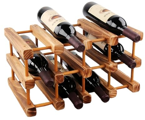 Casier À Vin Empilable, Range Bouteille Bois, Montage Facile, Robuste et Durable, Convient aux Comptoirs, Restaurants, Bars et Cuisines(Walnut)