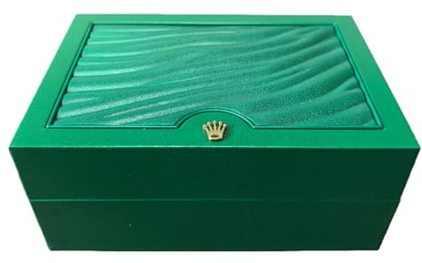 ROUHO Uhrenkoffer Holz Grün Wellenstruktur Einzeln Samtpolster Metallscharnier Sammlerbox Kompakt für Rolex