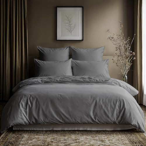 Lavea® 1 Bettbezug 155x220 cm - Mittelgrau | 100% Baumwolle, Atmungsaktive, Reißverschluss, hautfreundlich, pflegeleicht, OEKO-TEX STANDARD 100 zertifiziert
