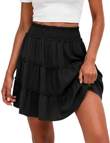 QIXING Women's Flowy Mini Skort High Waisted Ruffle RARA Skirt | Soft breathable fabric | built-in shorts | pockets | high-waist ruffle | for beach, parties