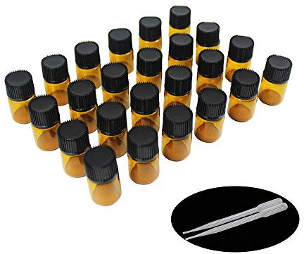 Yizhao Flacon Echantillon Huile Essentielle Vides 2ML, Fiole en Verre Amber avec [Réducteurs d'Orifice], pour Massage, Aromathérapie, Bouteille de Laboratoire -24Pcs
