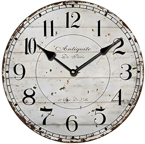 YOAI Wanduhr küchenuhr Vintage Shabby CHIC Antik Nostalgie Rustikale Quarzuhr aus MDF mit lautlosem Uhrwerk,12 Zoll/30CM Ø (Grau)