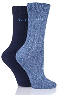 ELLE Women's Bamboo Boot Socks - Ribbed Plain Soft Breathable and Cooling, for Walking, Hiking and Outdoors Multipack of 2 Size 4-8