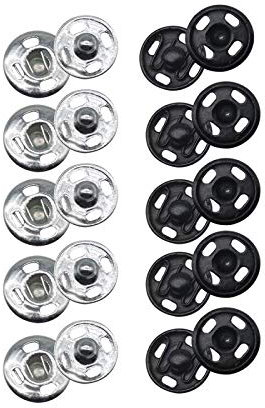 Druckknöpfe zum Aufnähen, 100 Sets, Metall-Verschlussknöpfe zum Nähen von Kleidung, Silber und Schwarz, 8 mm