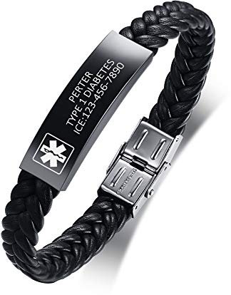 XUANPAI Maßgeschneiderte Edelstahl Leder Geflochten Wrap Armband Medical Alert Notfall ID Armband Kostenlose Gravur für Männer