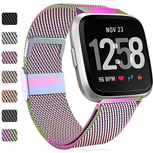 Faliogo Ersatzarmband Kompatibel mit Fitbit Versa Armband/Fitbit Versa 2 Armband, Edelstahl Metall Ersatz Armbänder Kompatibel mit Fitbit Versa 2/Versa/Versa Lite, Klein, Bunt