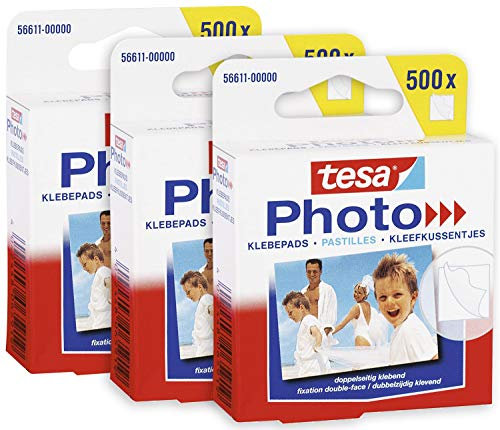 tesa Photo - Lote de 3 almohadillas adhesivas en ambos lados para crear un libro de fotos, 500 blocs por paquete grande = 1500 unidades