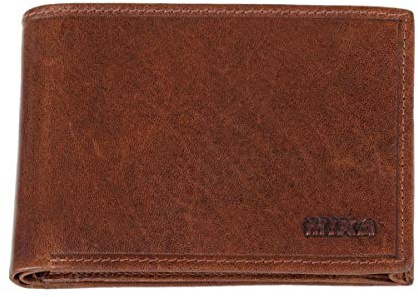 MIKA 42222 - Geldbörse aus Echt Leder, Portemonnaie im Querformat, Geldbeutel mit RFID Schutz, 6 Kartenfächer, 4 Einschubfächer, 2 Scheinfächer und Münzfach, Brieftasche braun, ca. 12 x 9,5 x 2,5 cm
