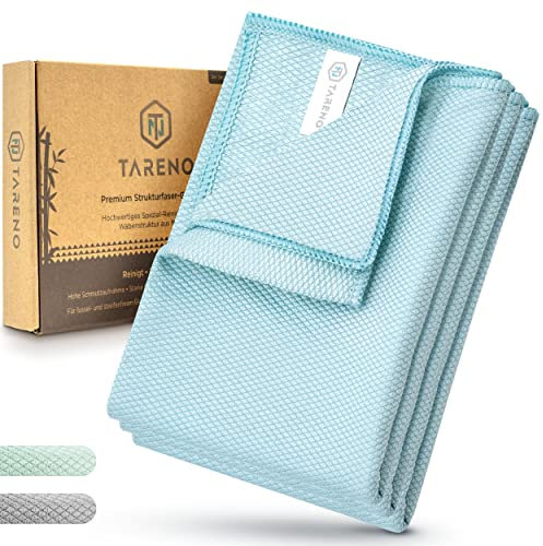 TARENO® Premium Fenstertuch streifenfrei [3er Set] - Mikrofaser Fensterputztuch für Hochglanz - Scheibentuch mit Wabenstruktur - Reinigungstuch für Glatte Flächen - Glas, Auto, Edelstahl