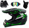 UIGJIOG Motorrad Crosshelm mit Brille (4 Stück) - Adult Motocross Helm Erwachsener Off Road Fullface MTB Helm Mopedhelm Motorradhelm für Damen Herren Sicherheit Schutz,Grün,XL(58~59cm)