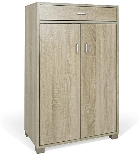 BAKAJI Mueble Zapatero Casa 5 estantes Porta Zapatos 2 Puertas cajón Armario Madera Roble, estándar