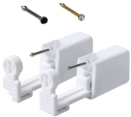tysumeoy Nasen Pistole Selbst Piercing Werkzeug Ohr Piercing Gun Asepsis Piercing Kit Ohrlochstechpistole mit Ohrsteckern Unisex Fit Nase Ohren Lippen Steril 2 Stück (Weiß Schwarz)