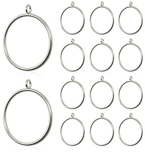 14 Anillos de Cortina de Metal Grandes de 63 mm de diámetro Interior con Ojales, Anillos de Cortina de Ducha, Anillos de Ojales deslizantes para Barra, Anillos de Cortina Cerrados (Plata)