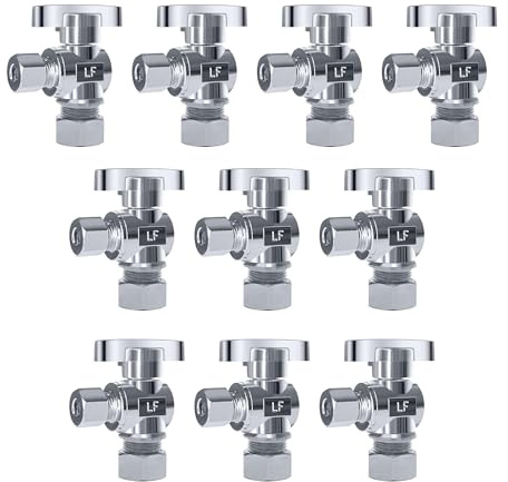 VINTEX Winkel-Absperrventil, 1,27 cm. NOM Kompression x 3/8 Zoll. OD Kompression, 5/8 Zoll OD x 3/8 Zoll OD Vierteldrehung Wasserabsperrventil, WC-Absperrventil, Messing, Chrom, 10 Stück
